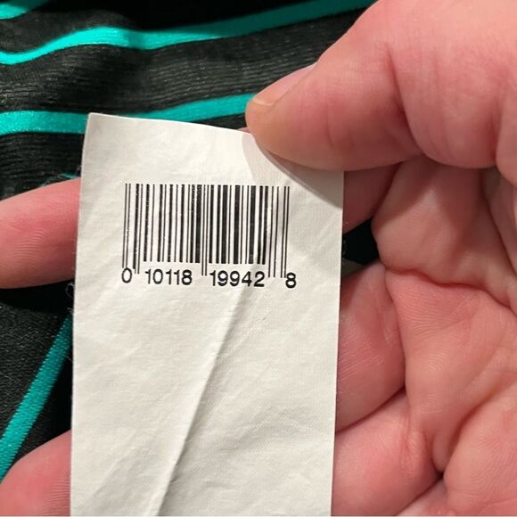 Loveappella x A Pea in the Pod Green & Black Stripe Dress Sheer Lace Sleeves Med - Picture 6 of 6